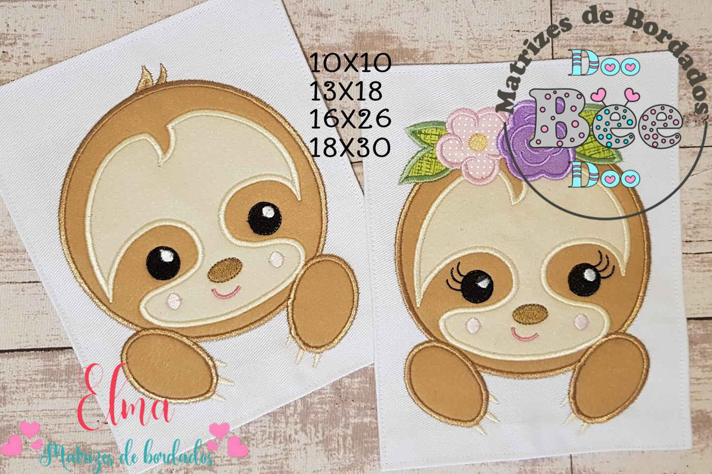 Matriz de Bordado Preguiça Menina e Menino – Aplique