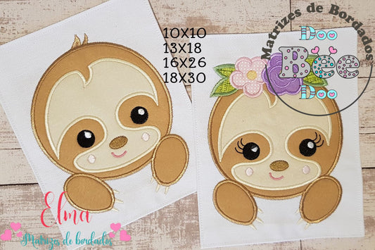 Matriz de Bordado Preguiça Menina e Menino – Aplique