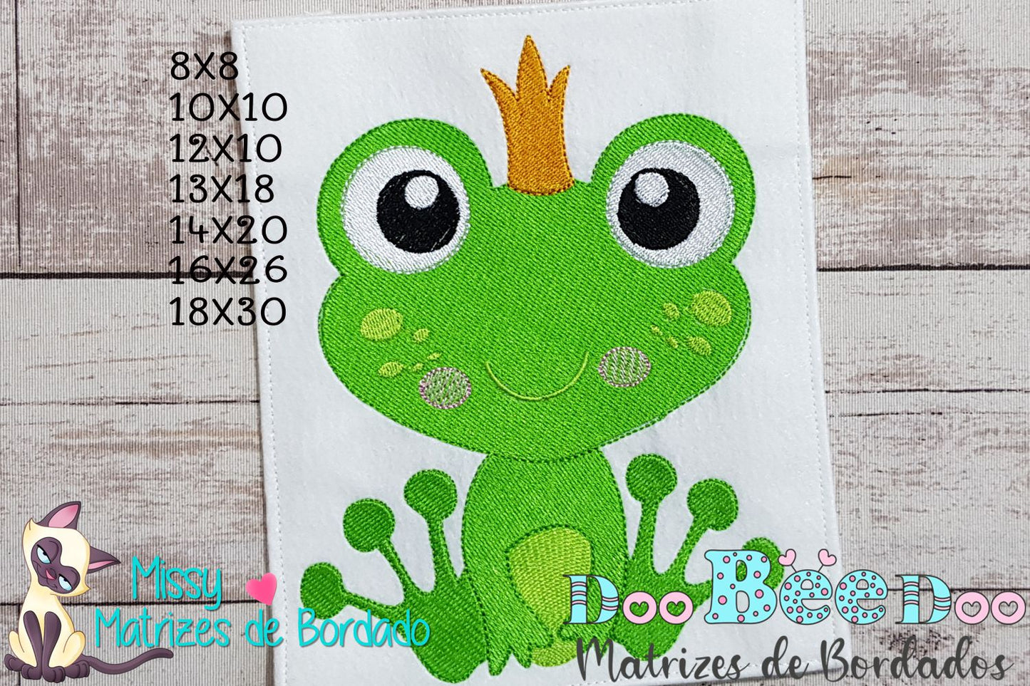 Matriz de Bordado Sapinho Fofinho com Coroa – Ponto Cheio