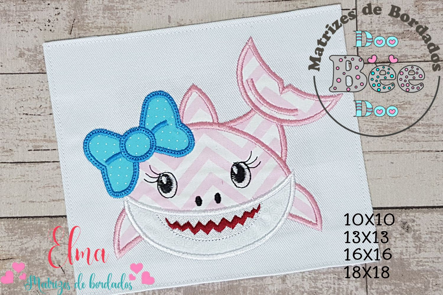 Matriz de Bordado Tubarão Fofinha com Laço – Aplique