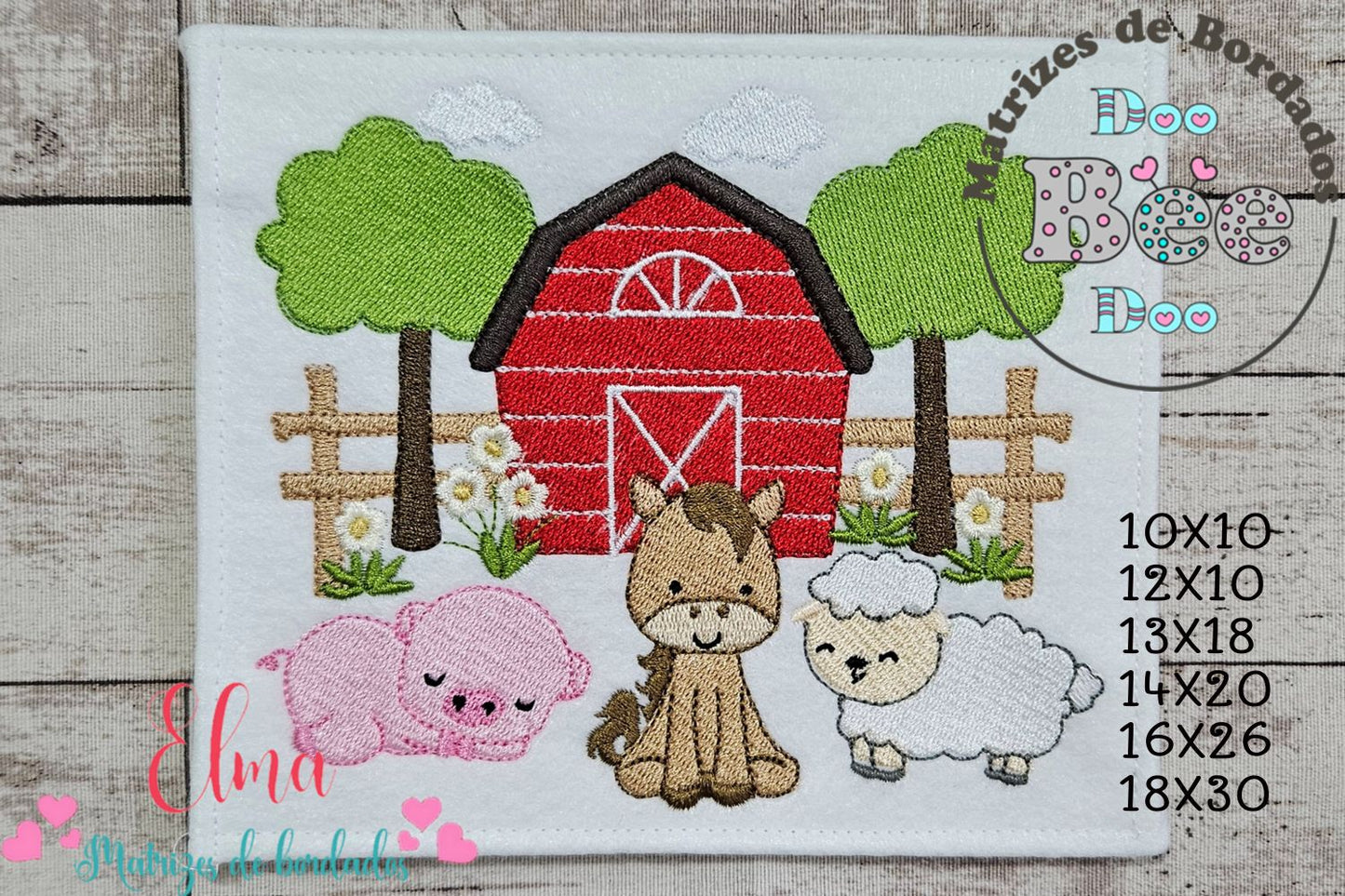 Matriz de Bordado Fazendinha Fofa com Animais – Ponto Cheio