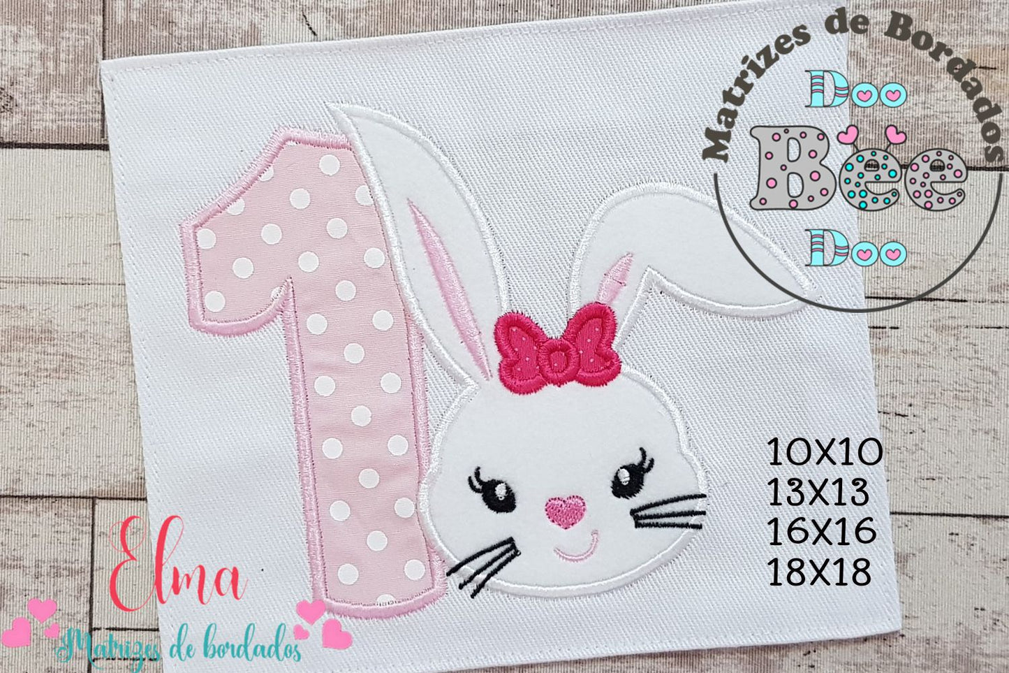 Matriz de Bordado Número 1 com Coelhinha Fofa – Aplique