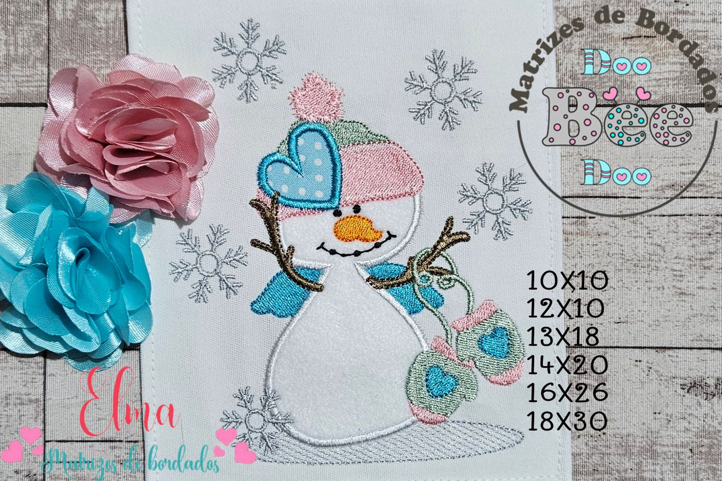 Matriz de Bordado Boneco de Neve com Touca e Luvas – Aplique