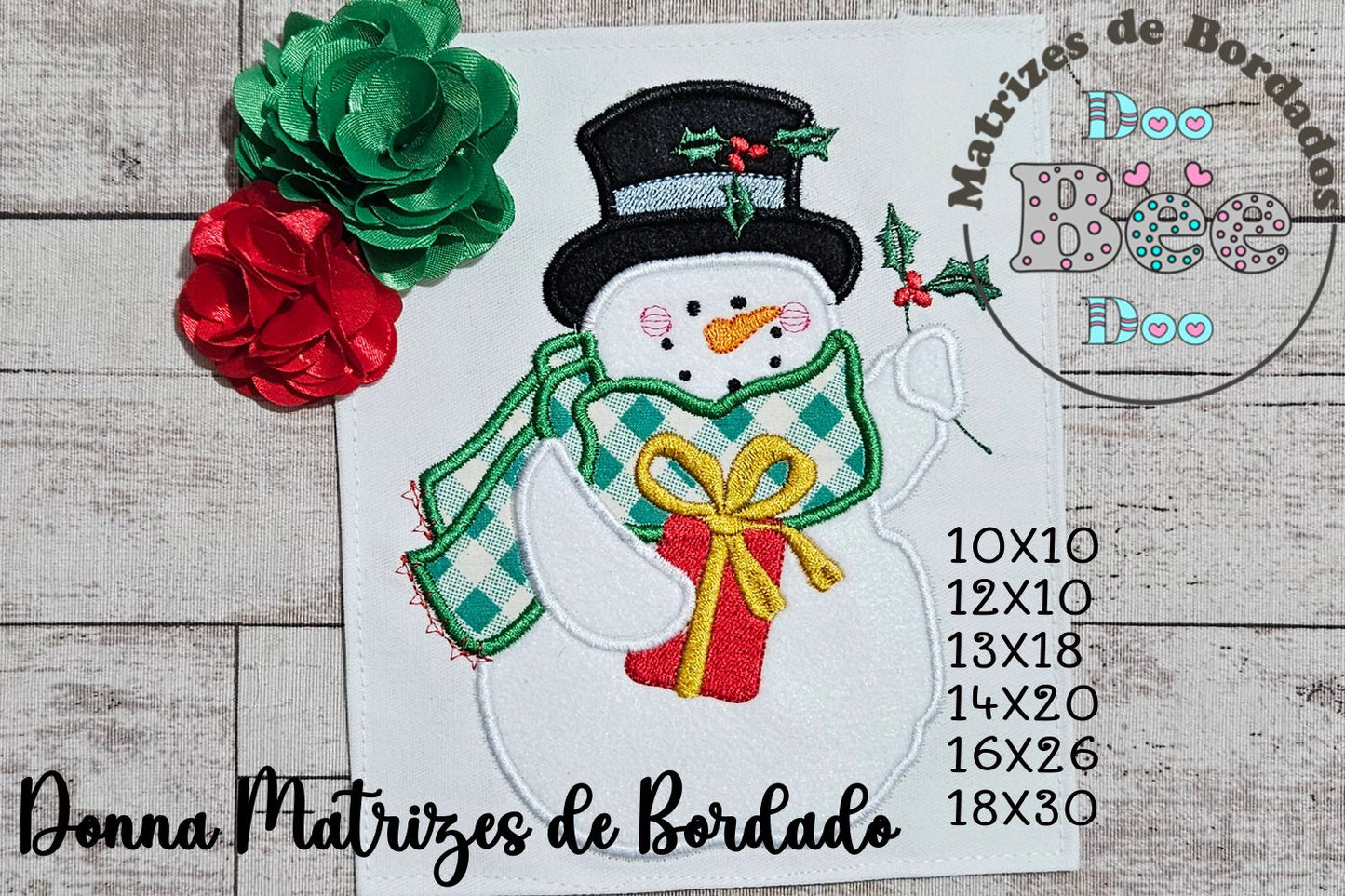 Matriz de Bordado Boneco de Neve com Presente e Cachecol – Aplique