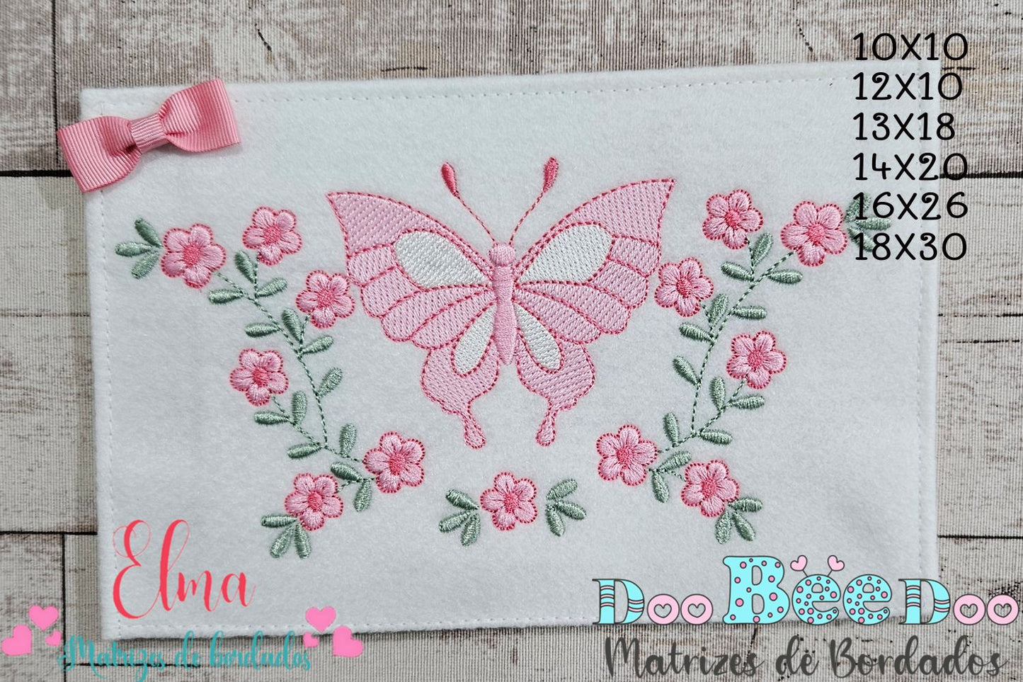 Matriz de Bordado Borboleta com Flores Delicadas – Ponto Satim