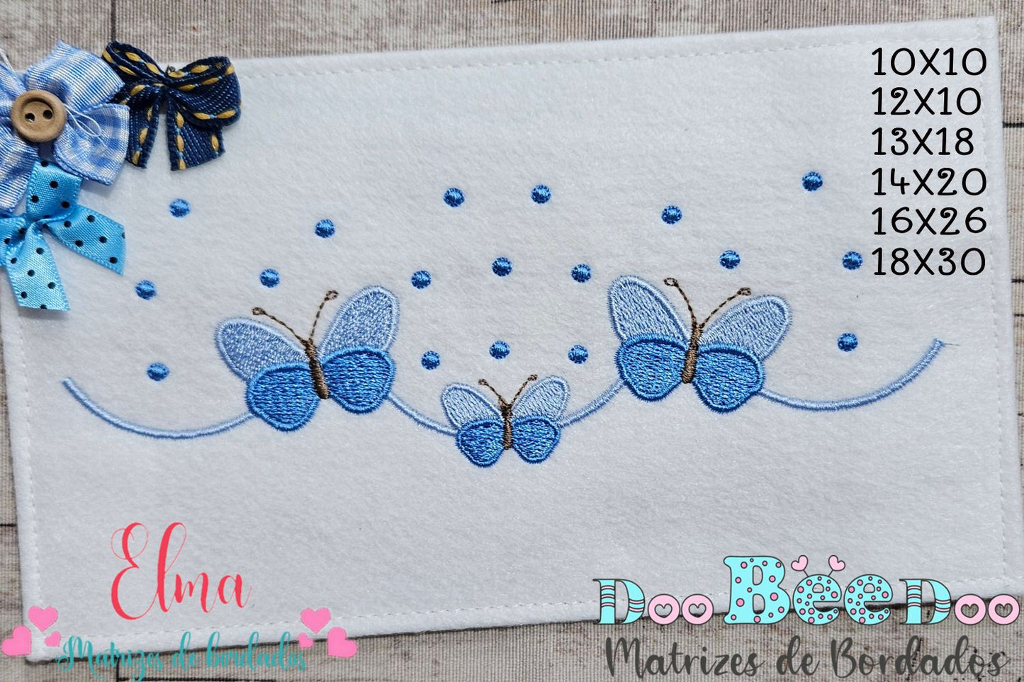 Matriz de Bordado Três Borboletas com Poás – Ponto Cheio