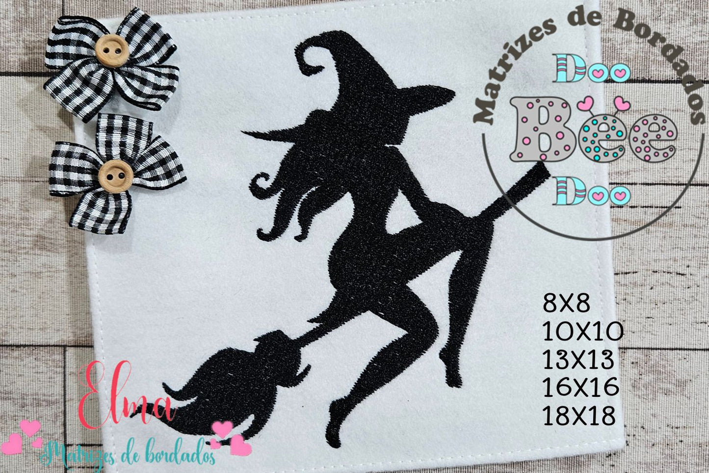 Matriz de Bordado Bruxinha Voadora no Céu – Ponto Cheio