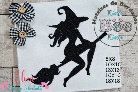 Matriz de Bordado Bruxinha Voadora no Céu – Ponto Cheio