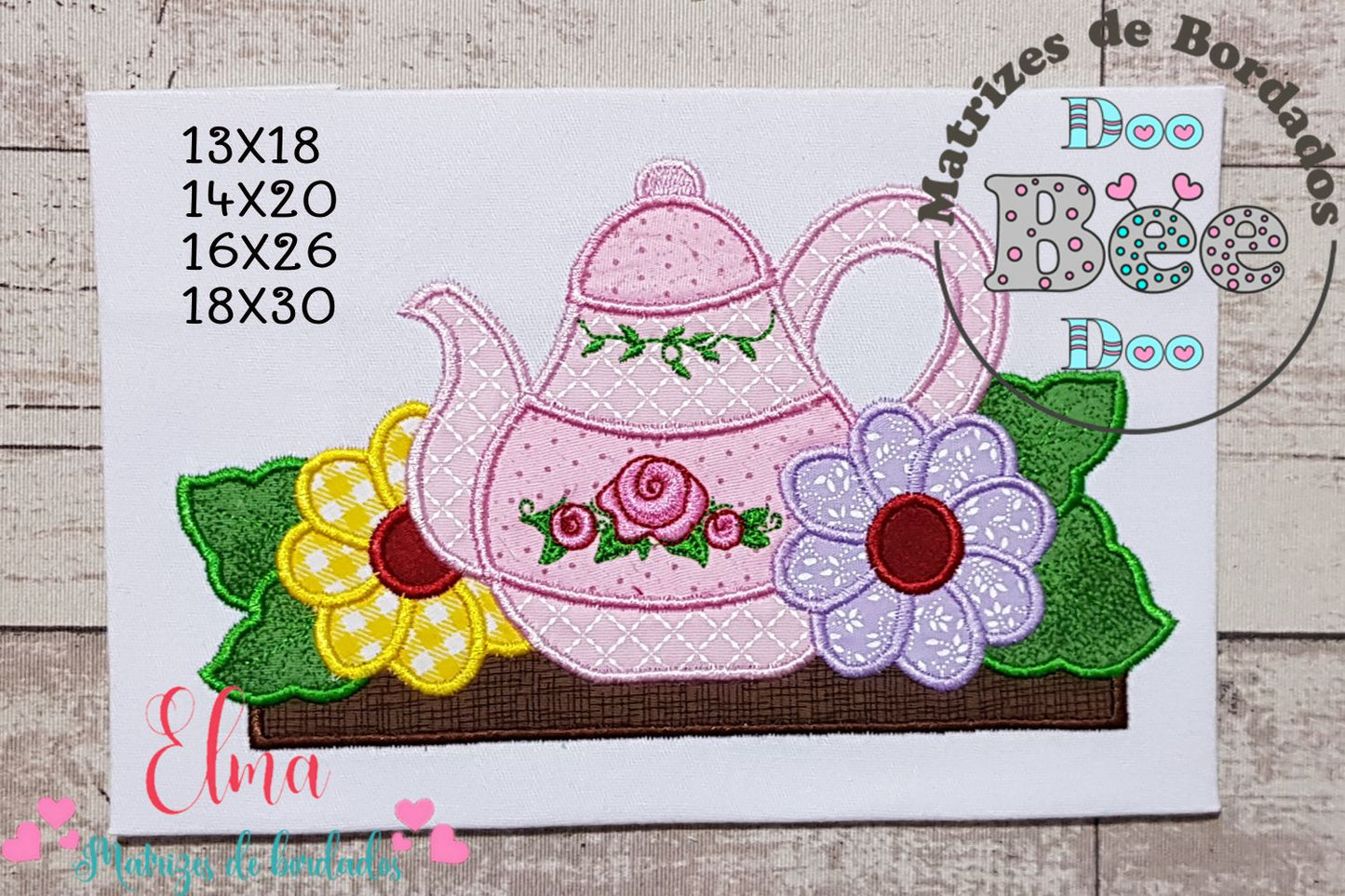 Matriz de Bordado Bule Charmoso com Florzinhas – Aplique