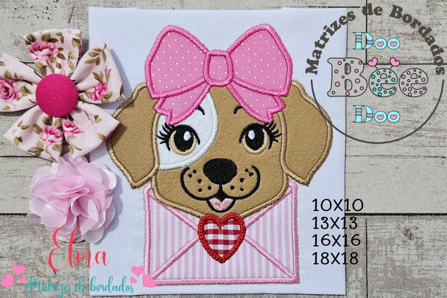 Matriz de Bordado Envelope do Amor com Cachorrinha – Aplique