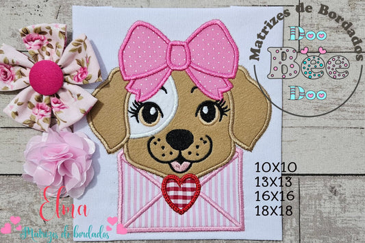 Matriz de Bordado Envelope do Amor com Cachorrinha – Aplique