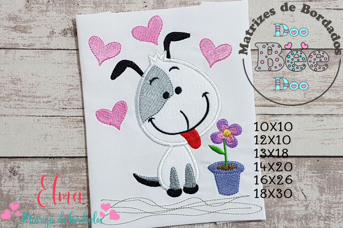 Matriz de Bordado Doguinho Feliz com Florzinhas – Aplique