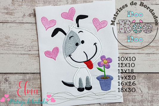 Matriz de Bordado Doguinho Feliz com Florzinhas – Aplique
