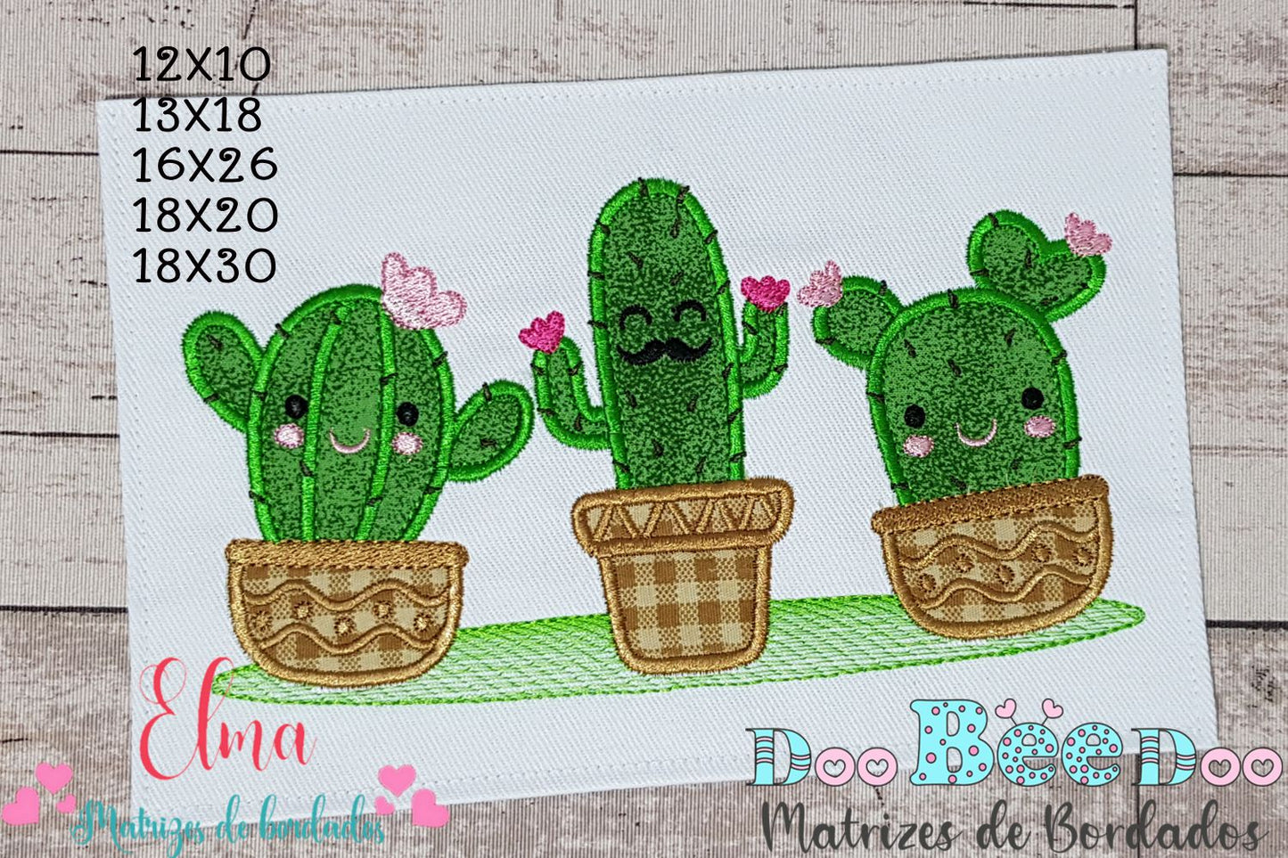 Matriz de Bordado Vasos com Cactos Divertidos – Aplique