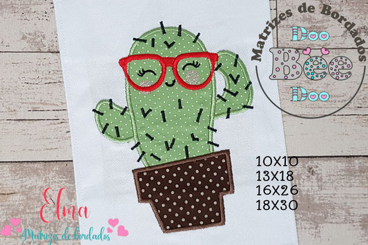 Matriz de Bordado Cacto Divertido com Óculos – Aplique