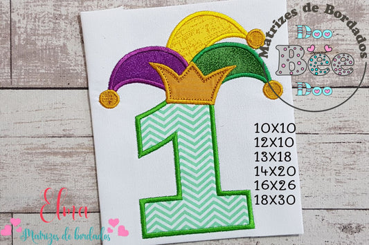 Matriz de Bordado Carnaval Número 1 com Chapéu Divertido – Aplique