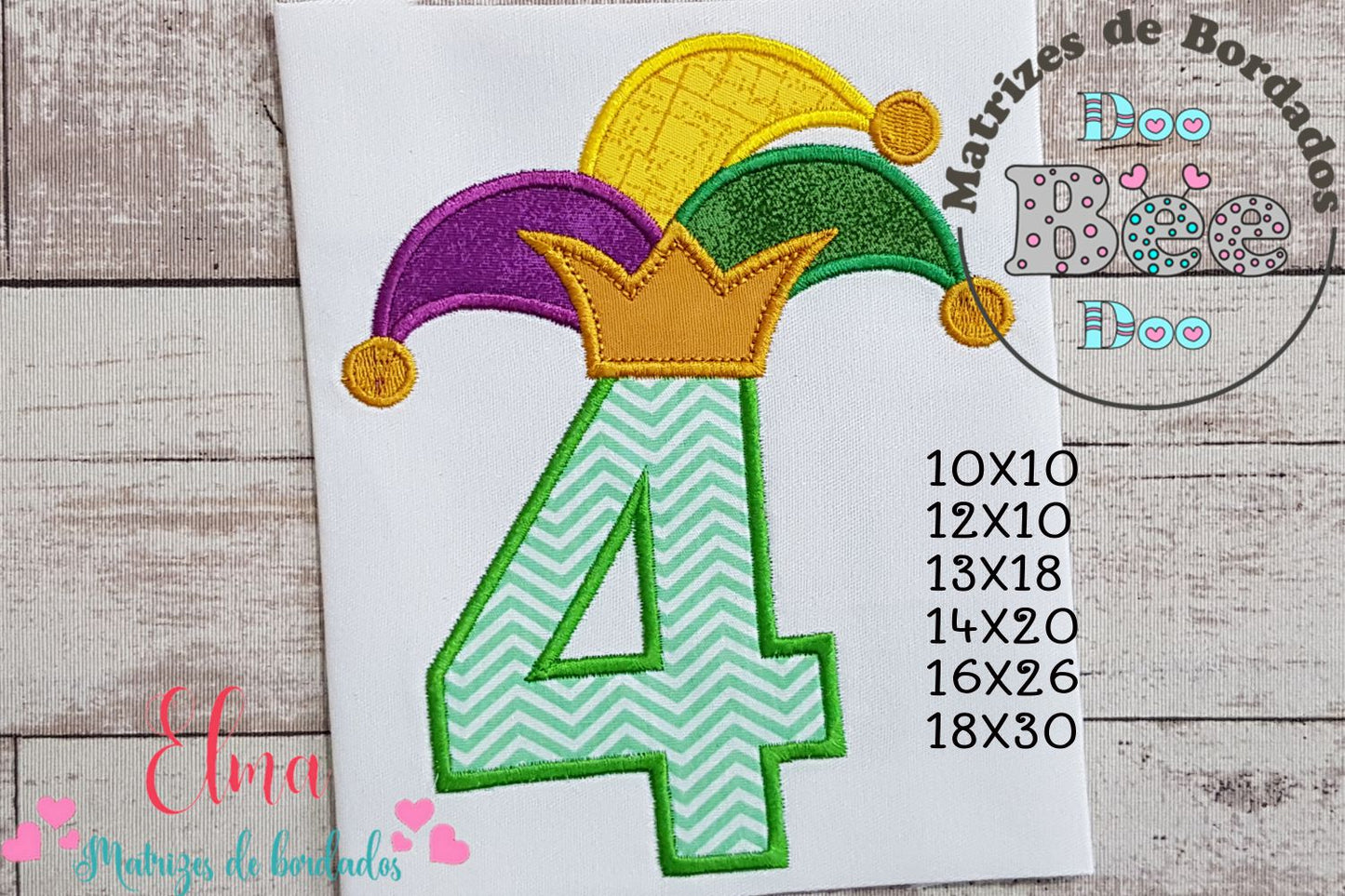 Matriz de Bordado Carnaval Número 4 com Chapéu Divertido – Aplique