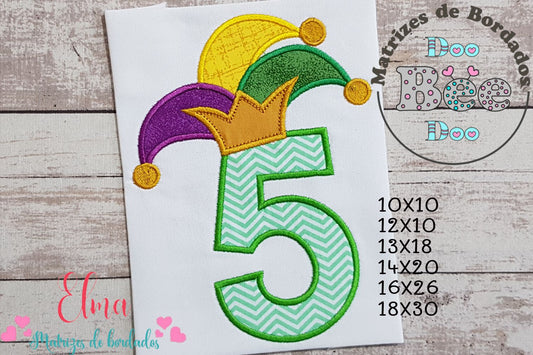 Matriz de Bordado Carnaval Número 5 com Chapéu Divertido – Aplique
