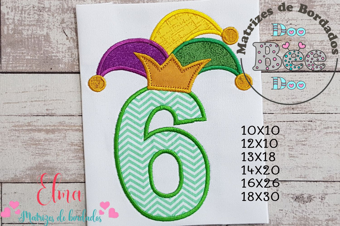 Matriz de Bordado Carnaval Número 6 com Chapéu Divertido – Aplique