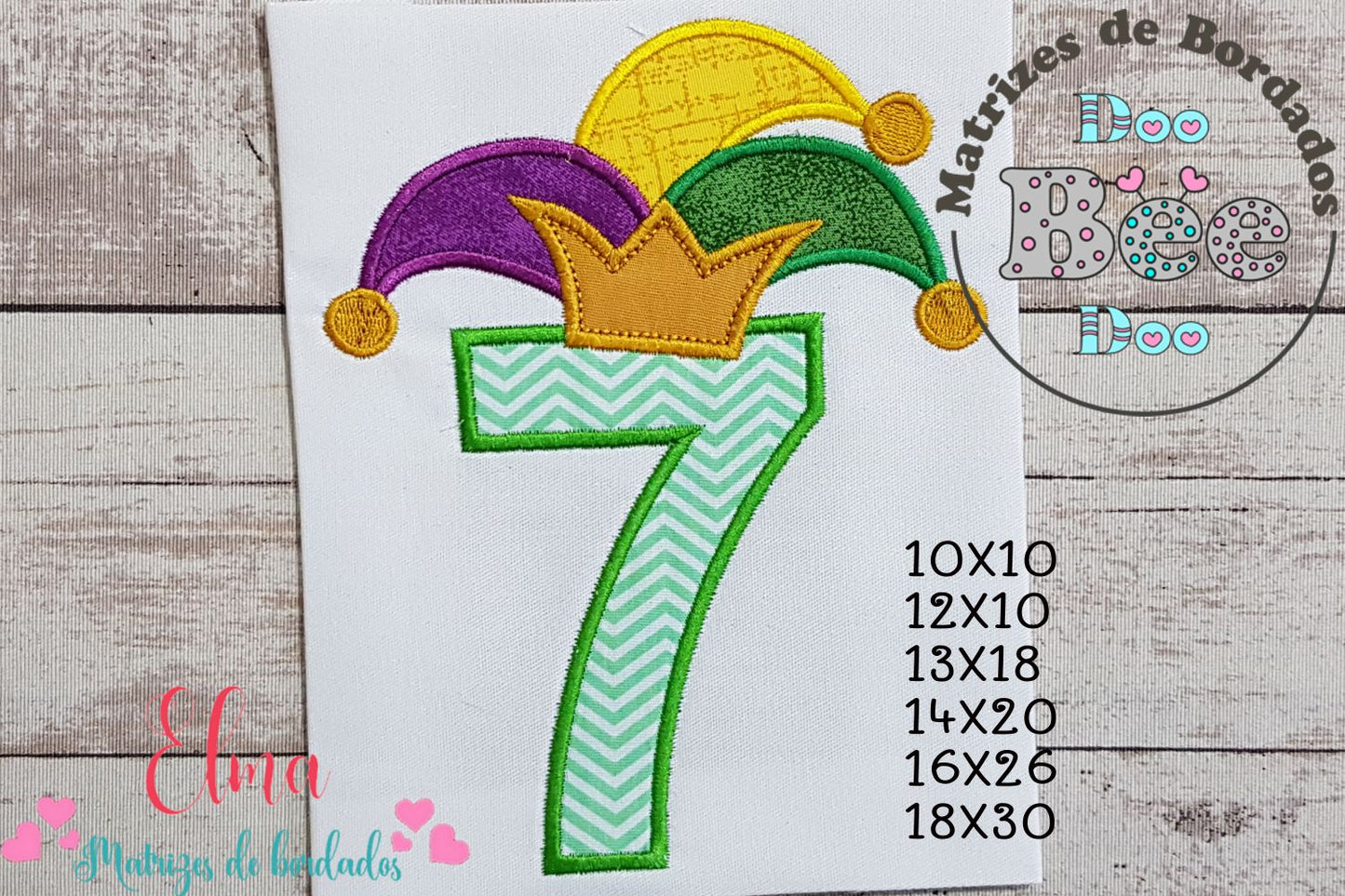 Matriz de Bordado Carnaval Número 7 com Chapéu Divertido – Aplique