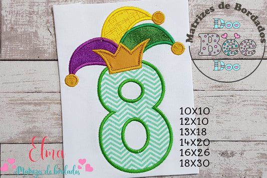 Matriz de Bordado Carnaval Número 8 com Chapéu Divertido – Aplique