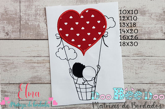 Matriz de Bordado Casal Apaixonado no Balão – Aplique