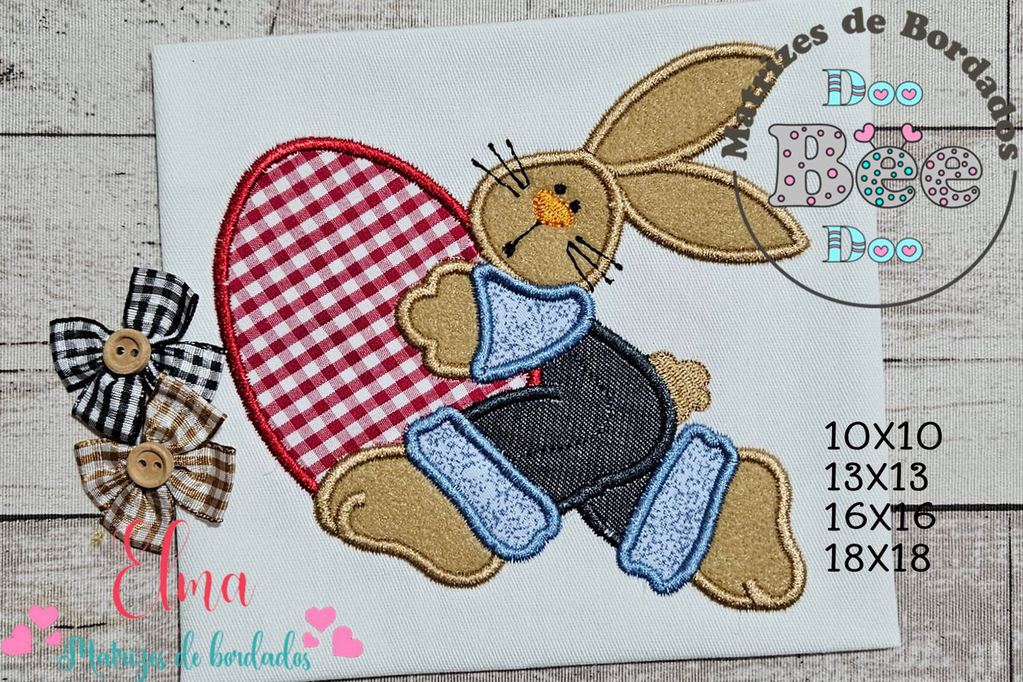 Matriz de Bordado Coelho Páscoa Country com Ovo – Aplique