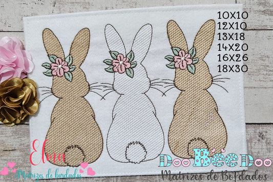 Matriz de Bordado Coelhinhos com Flores nas Orelhas – Ponto Rippled