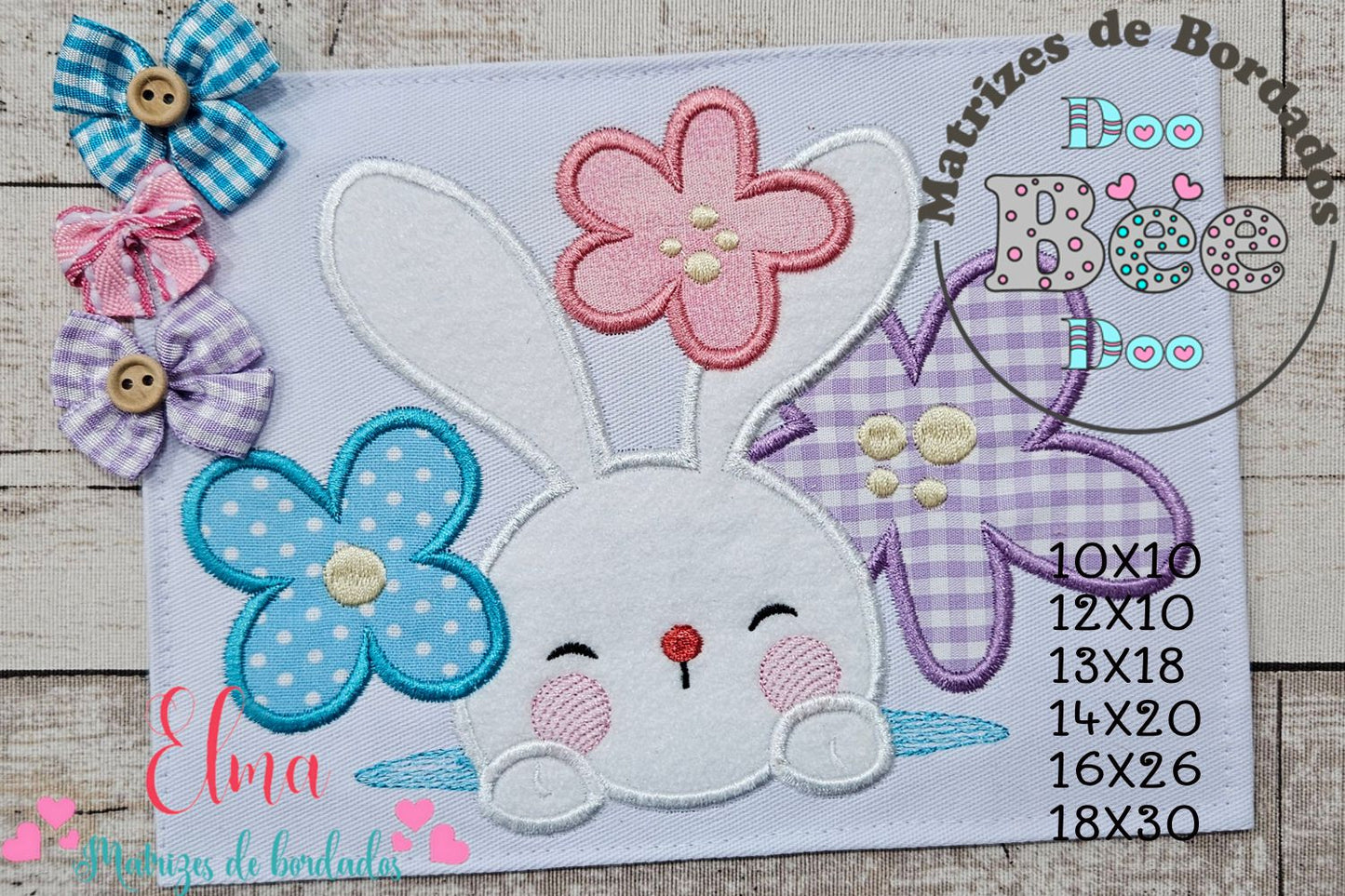 Matriz de Bordado Rosto de Coelho com Florzinhas – Aplique