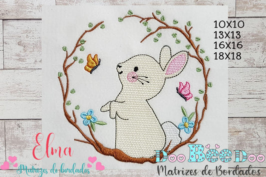 Matriz de Bordado Coelhinho no Jardim – Ponto Sketch
