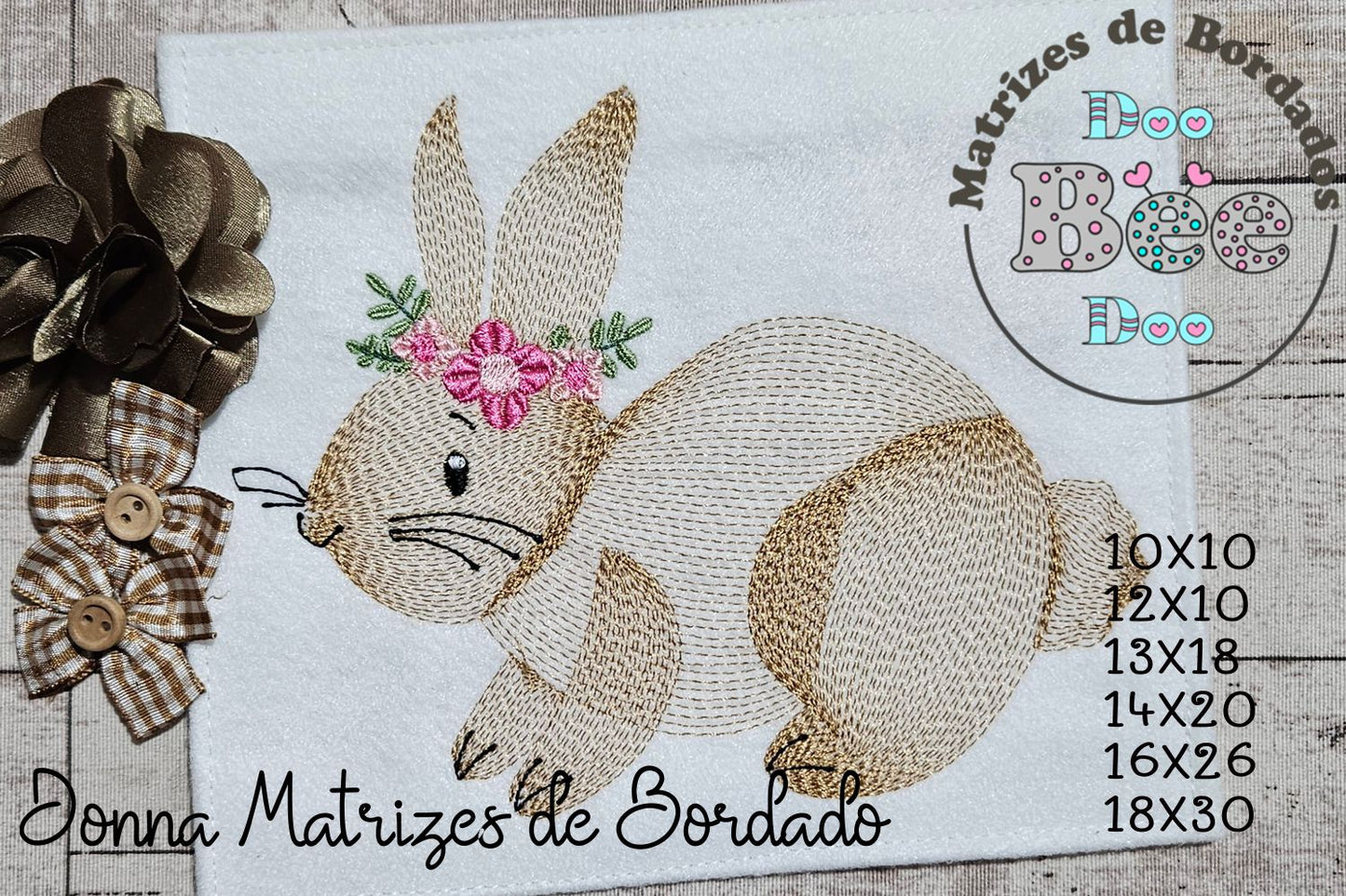 Matriz de Bordado Coelho Fofo com Tiara de Flores – Ponto Rippled