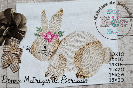 Matriz de Bordado Coelho Fofo com Tiara de Flores – Ponto Rippled