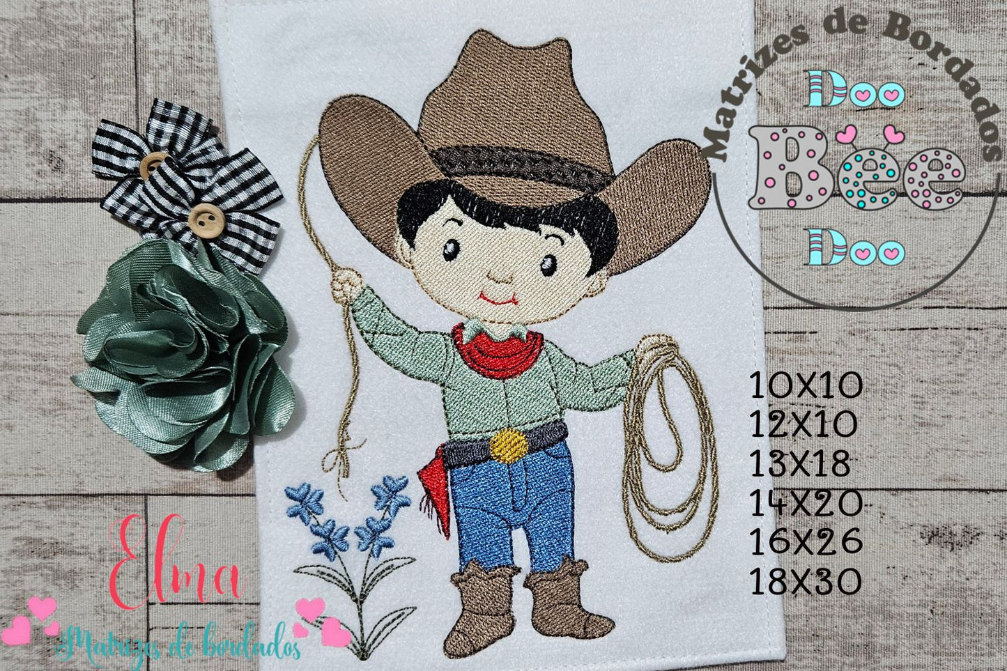 Matriz de Bordado Menininho Laçador no Campo – Ponto Cheio