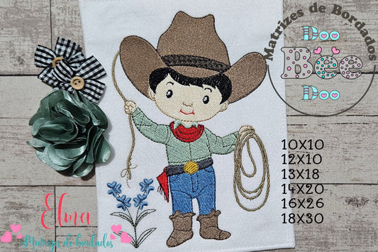 Matriz de Bordado Menininho Laçador no Campo – Ponto Cheio