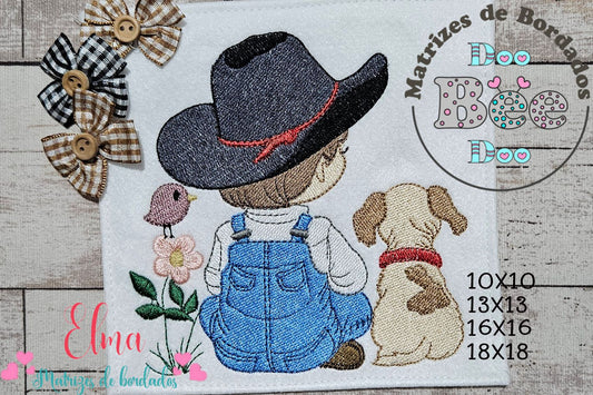 Matriz de Bordado Amizade Country: Cowboy e Cãozinho – Ponto Cheio