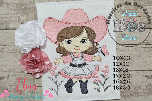 Matriz de Bordado Vaqueirinha com Jardineira Fofa – Ponto Cheio