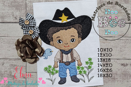 Matriz de Bordado Cowboy Cacheado com Chapéu Estrela – Ponto Cheio