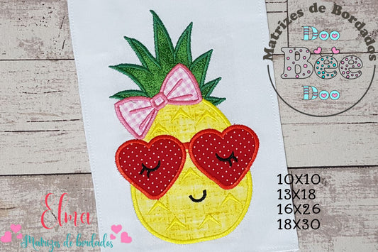 Matriz de Bordado Abacaxi com Laço e Óculos Coração – Aplique