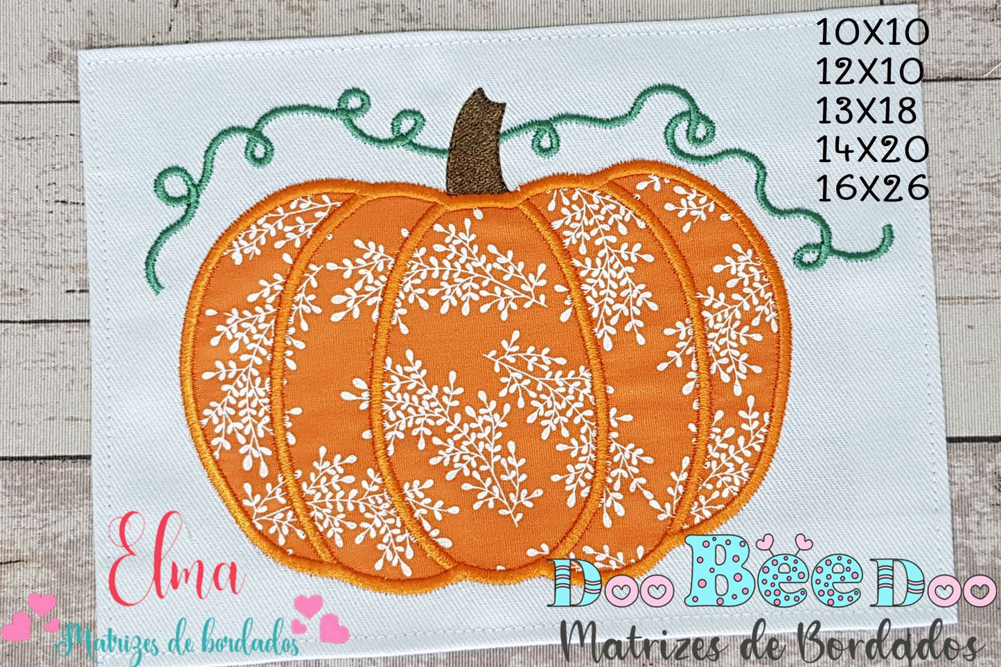 Matriz de Bordado Abóbora Country com Raminhos – Aplique