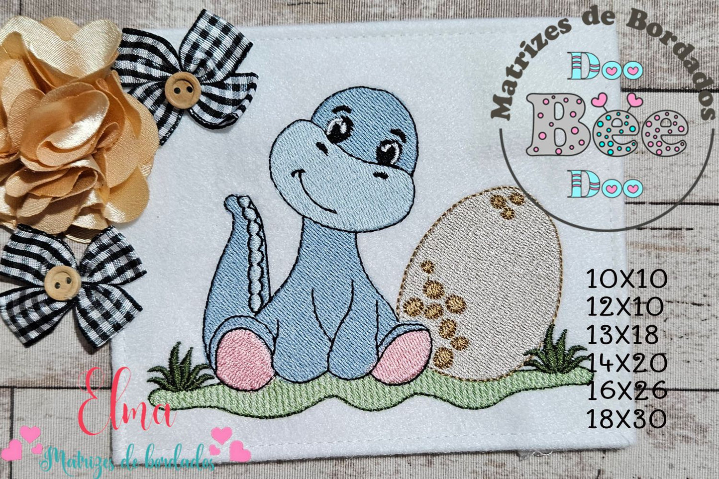 Matriz de Bordado Dinossaurinho Fofo com Ovo – Ponto Cheio