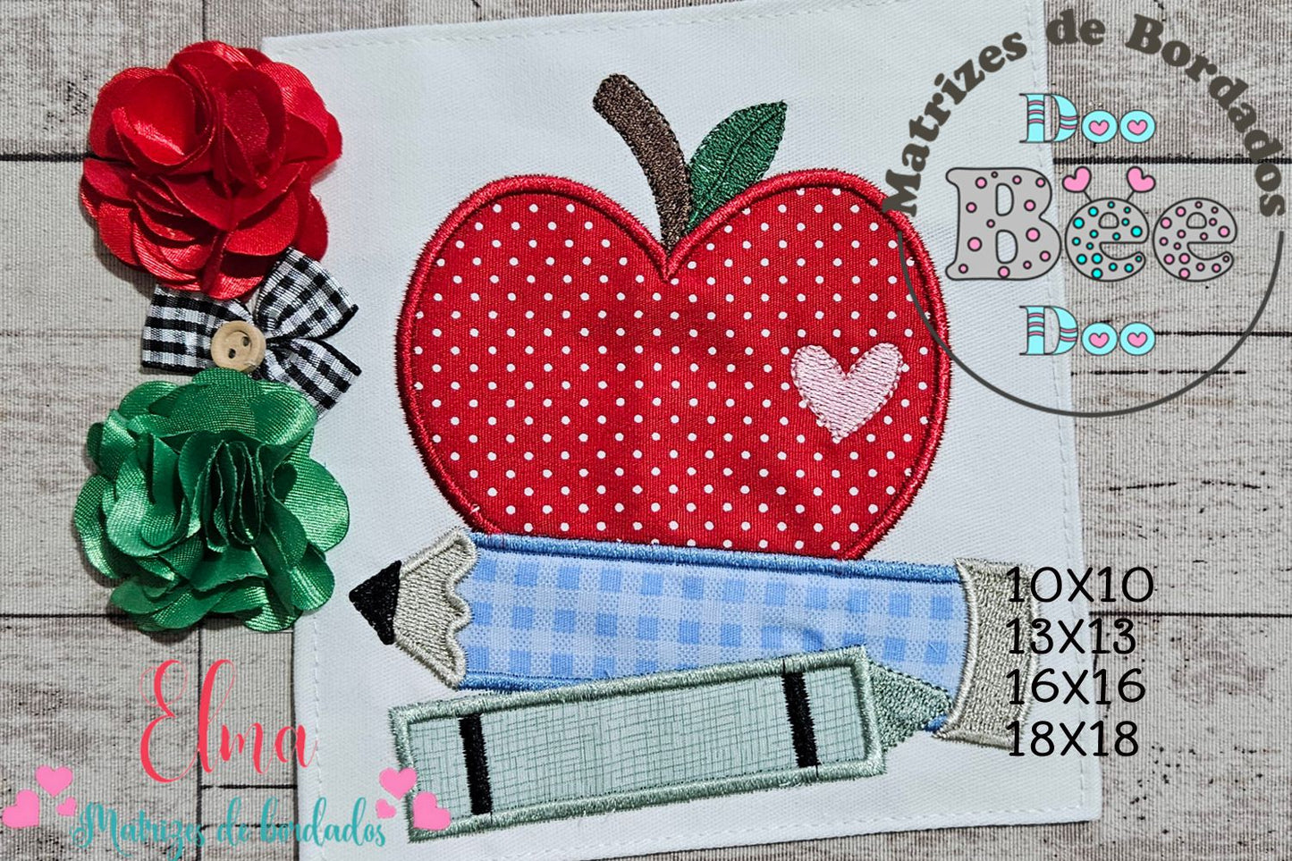 Matriz de Bordado Maçã e Lápis Fofinhos para Volta às Aulas – Aplique