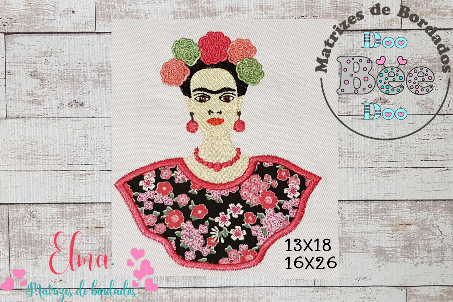 Matriz de Bordado Frida Kahlo com Flores – Aplique