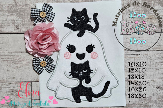 Matriz de Bordado Fantasminha com Gatinhos – Aplique