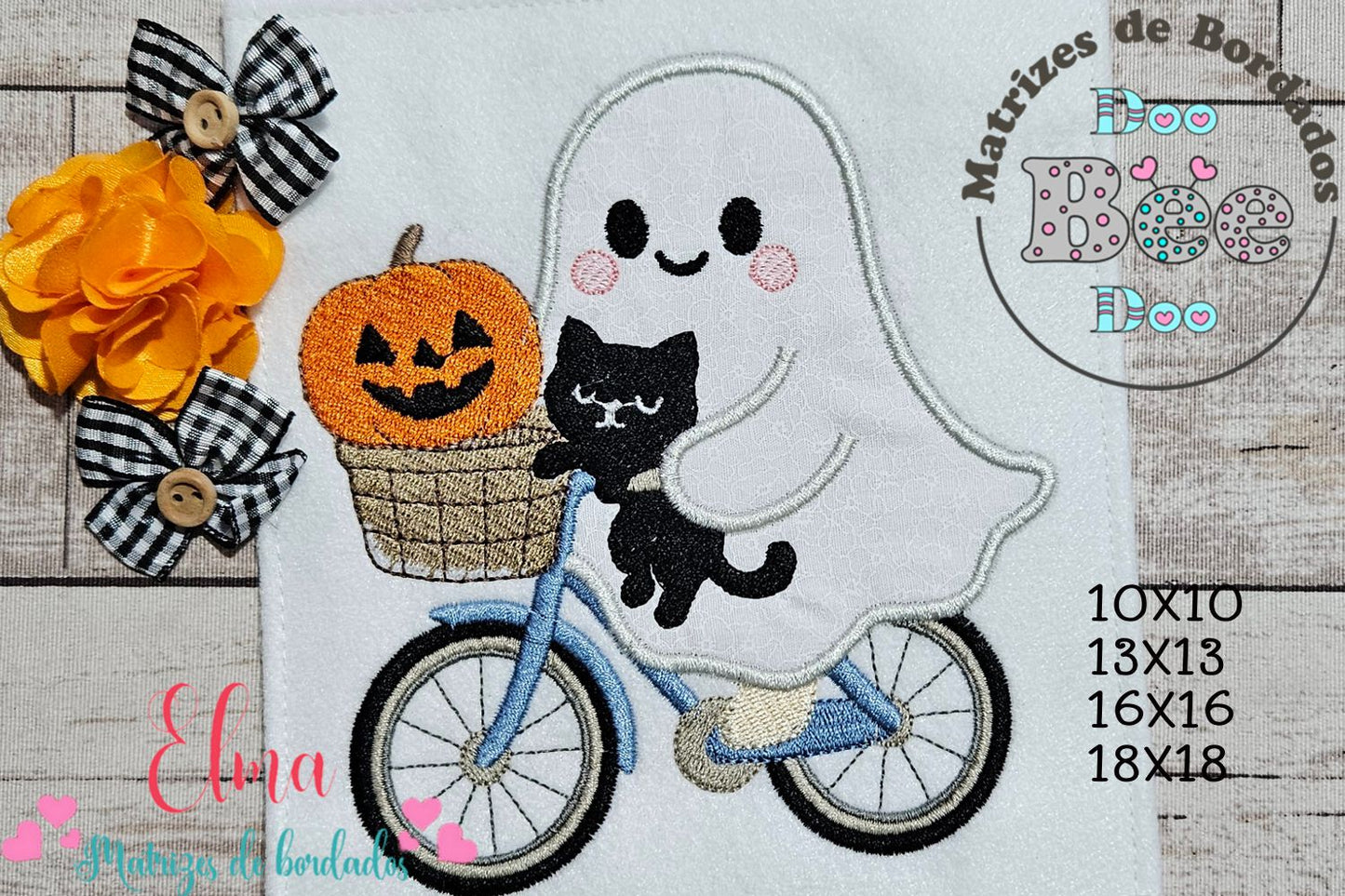 Fantasma Fofo com Gato e Abóbora – Aplique