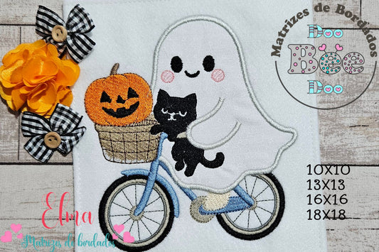 Fantasma Fofo com Gato e Abóbora – Aplique
