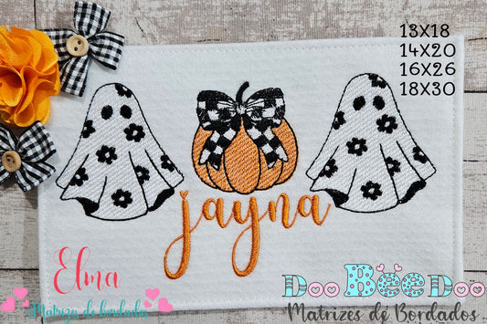 Matriz de Bordado Fantasminhas Delicados e Abóbora Charmosa – Ponto Sketch