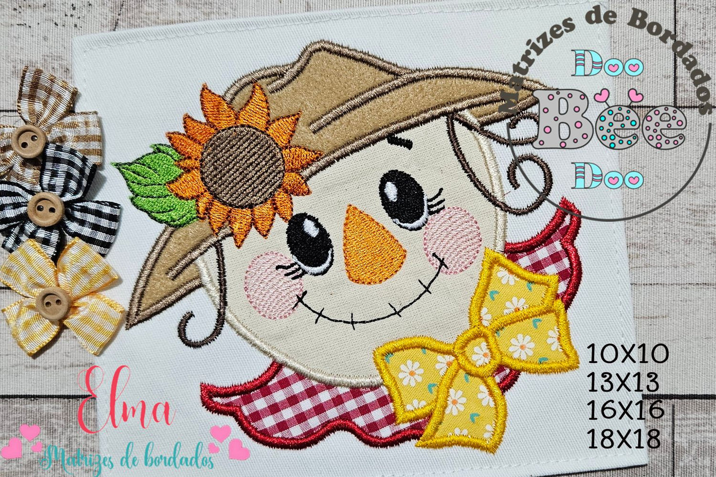 Matriz de Bordado Rosto de Espantalho Country – Aplique