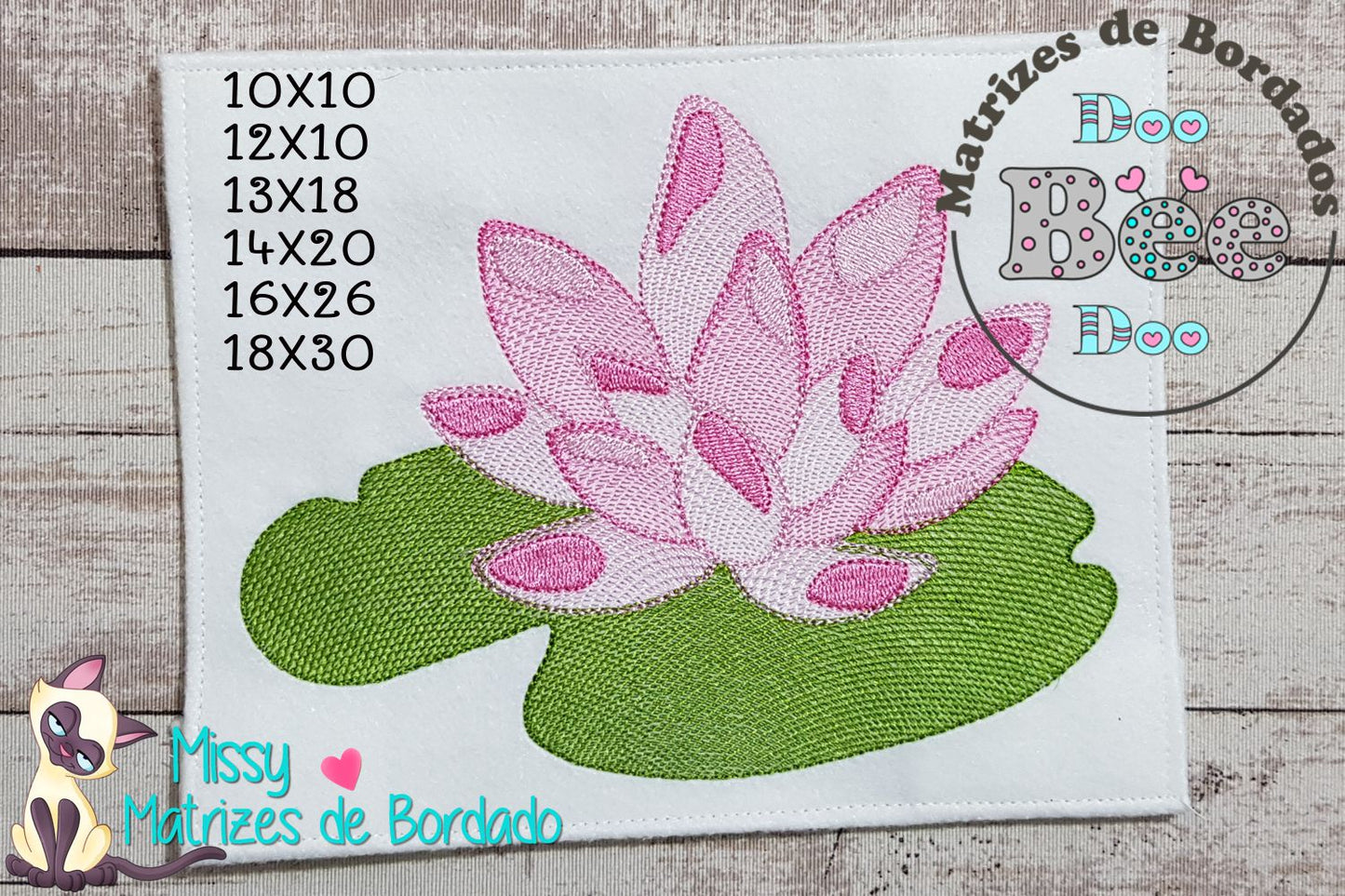 Matriz de Bordado Flor de Lótus com Folha – Ponto Rippled