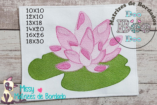 Matriz de Bordado Flor de Lótus com Folha – Ponto Rippled