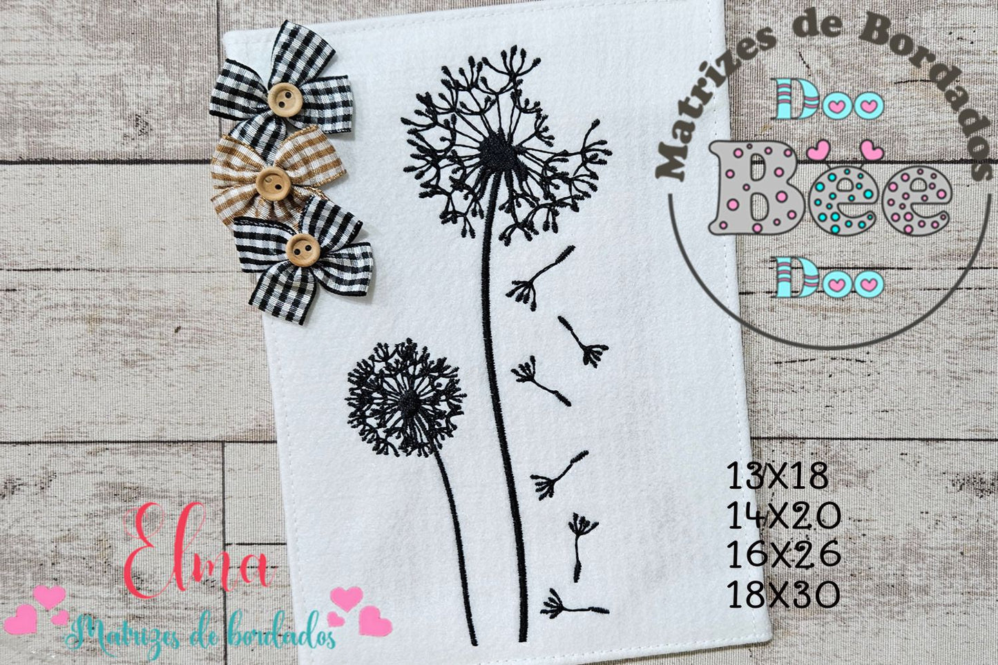 Matriz de Bordado Flor Dente de Leão ao Vento – Ponto Satim